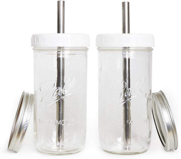 Reusable Boba Bubble Smoothie Cups with 2 Lids and metal Reusable Straw (2-pack, 24oz each)