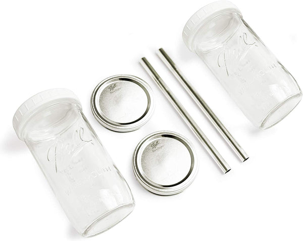 Reusable Boba Bubble Smoothie Cups with 2 Lids and metal Reusable Straw (2-pack, 24oz each)