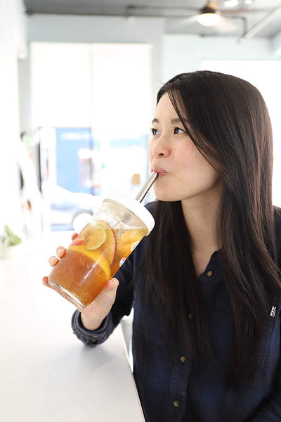 Reusable Boba Bubble Smoothie Cups with 2 Lids and metal Reusable Straw (2-pack, 24oz each)